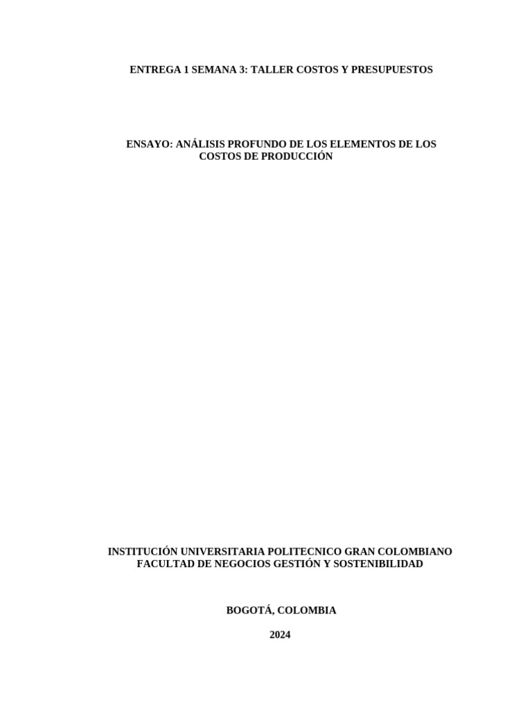 Entrega 1 Semana 3 Costos y Presupuestos (2) 5 | PDF | Materia prima ...