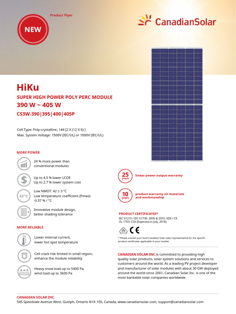 Canadian Solar-Flyer-HiKu CS3W-P High Efficiency 1000V 1500V EN | PDF