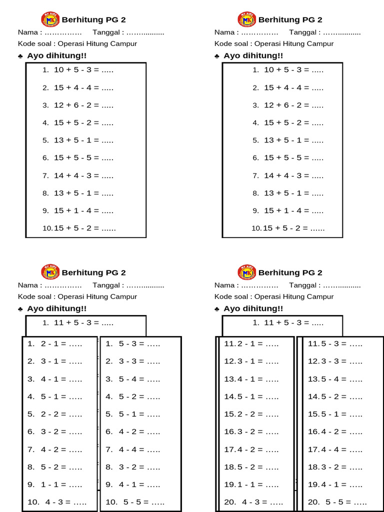 Operasi Hitung Campur PG 2 | PDF