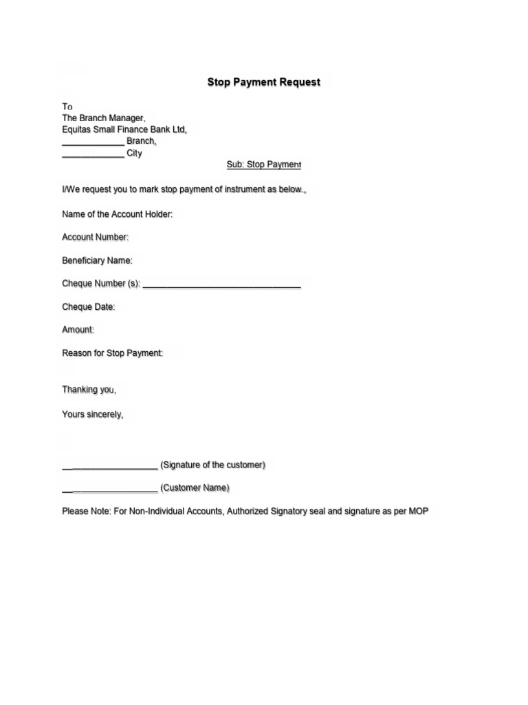 Stop Payment Request Form | PDF