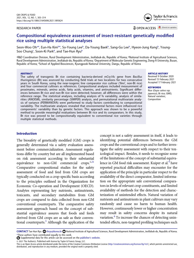 Compositional Analysis of Bt Rice Safety | PDF | Genetically Modified ...