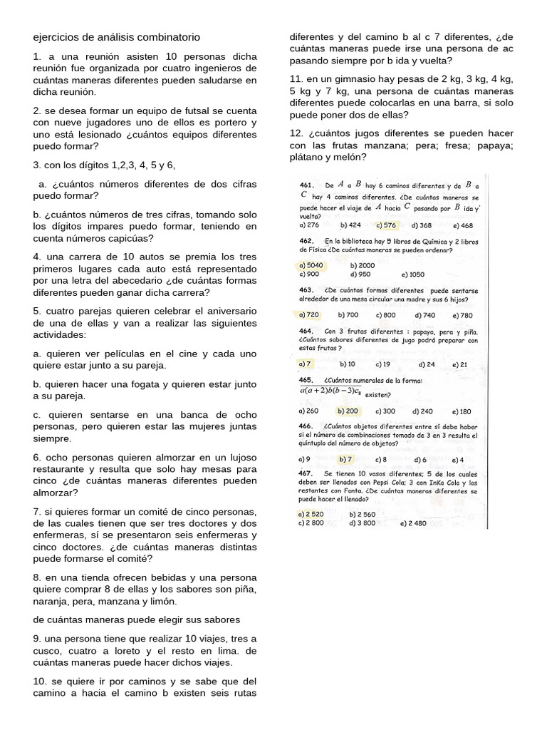 Problemas de Combinatoria y Permutaciones | PDF