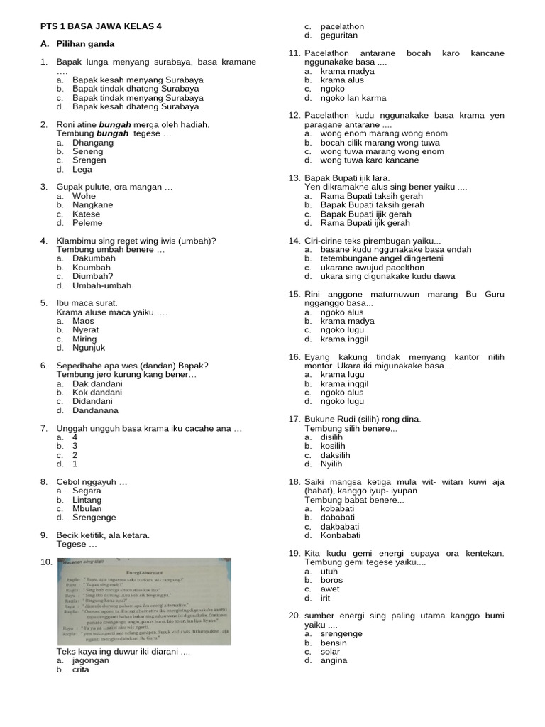 PTS 1 Basa Jawa Kelas 4 | PDF