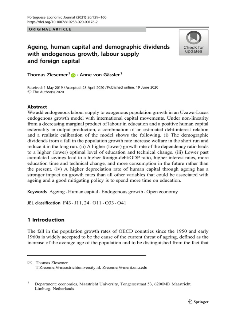 Ageing, Human Capital and Demographic Dividends With Endogenous Growth ...