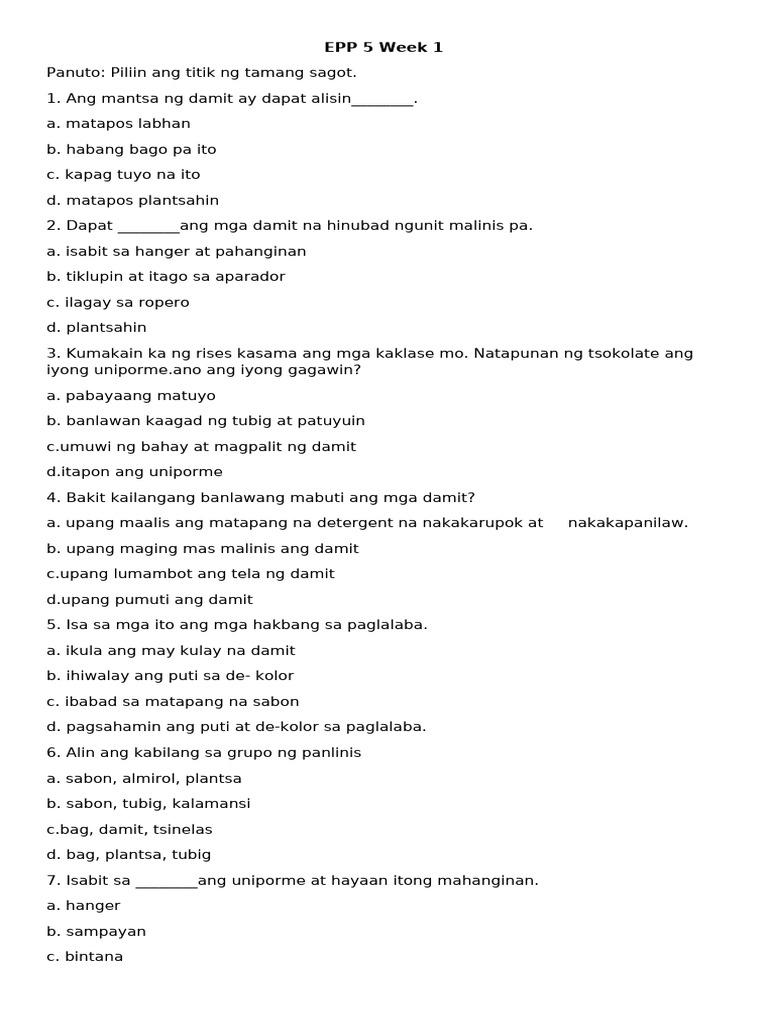 EPP 5 Week 1 | PDF