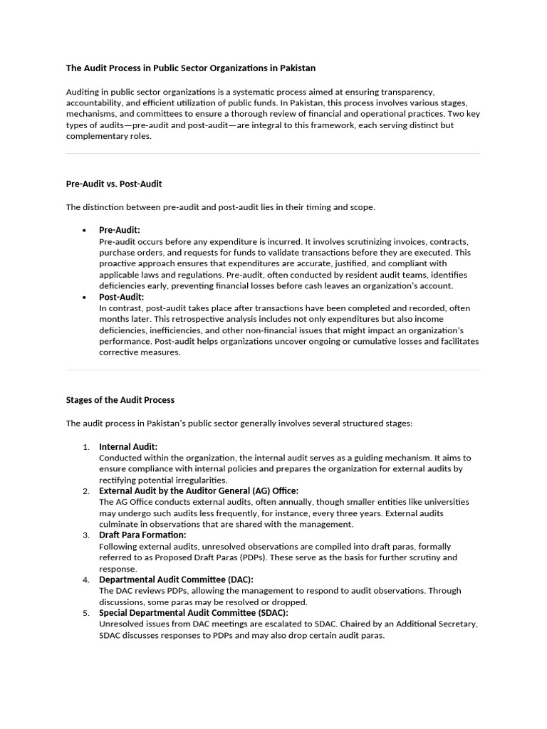 Audit Process in Pakistan's Public Sector | PDF | Audit | Expense