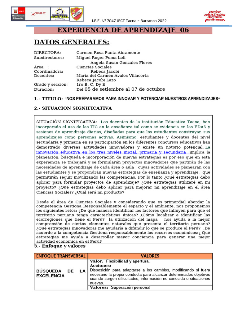Unidad 06 2024 | PDF | Perú | Aprendizaje