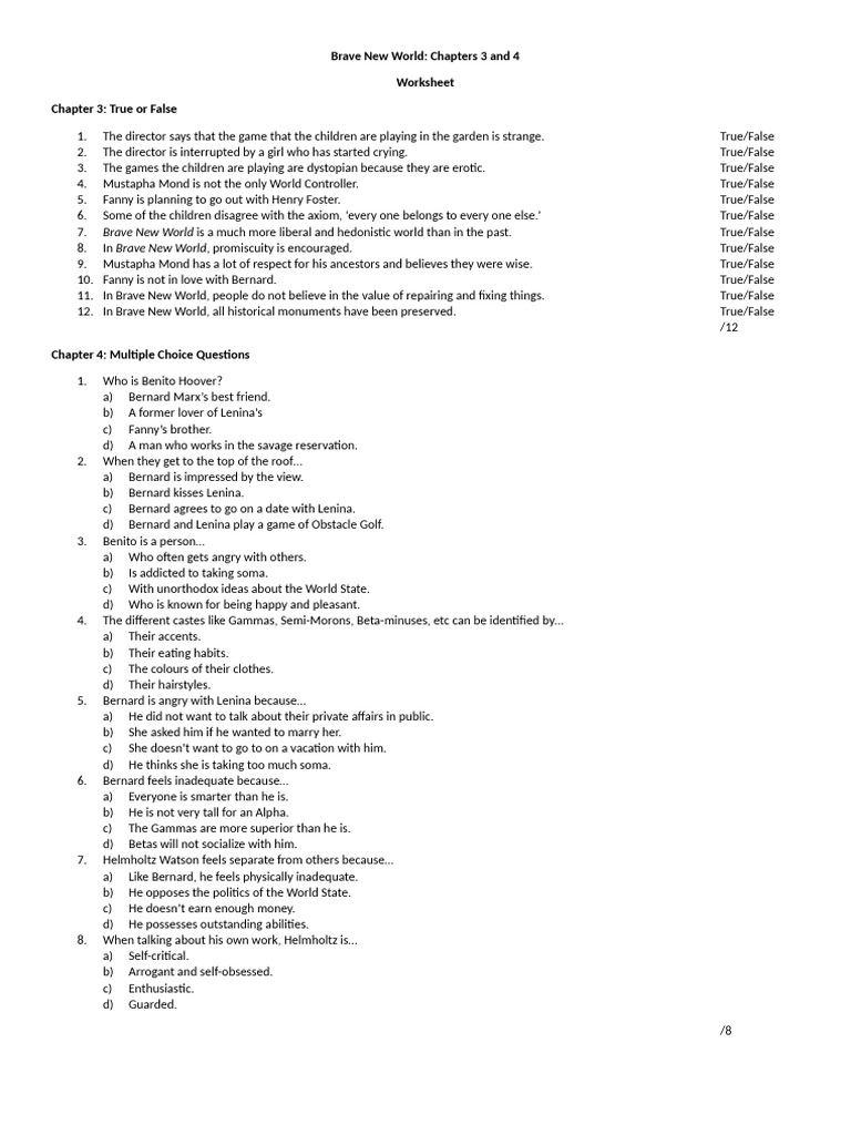 WSBrave New World Chapter 3 Chapter 4 | PDF