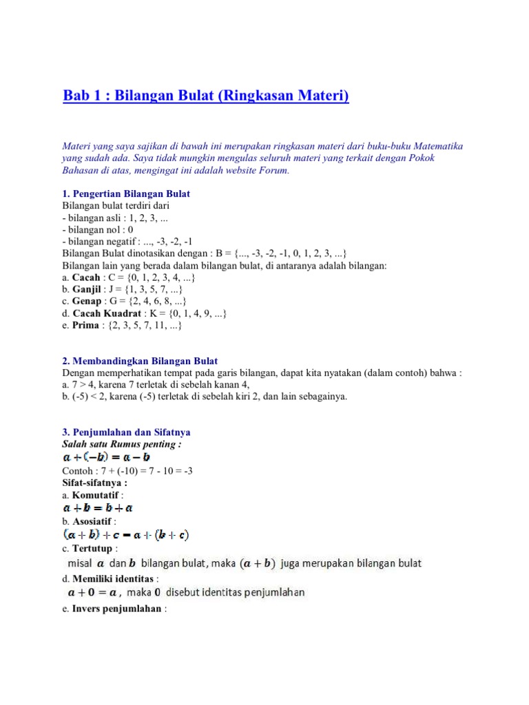 Ringkasan Bilangan Bulat Pdf