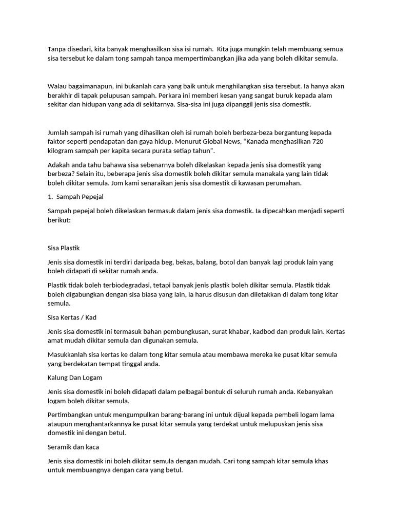 Jenis Sisa Domestik Pdf