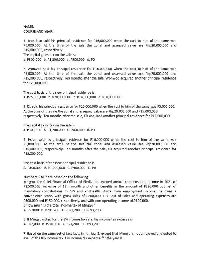 Drill Individual Taxation | PDF | Taxes | Income Tax