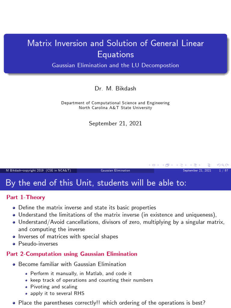 U5 MatrixInverseGaussElim Notes F21 | PDF | Matrix (Mathematics ...