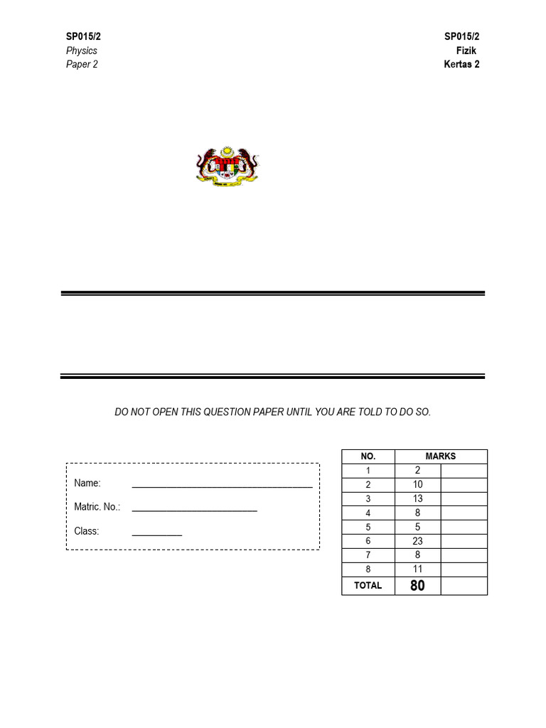 Physics Paper 2 Semester I 2023/2024 | PDF | Frequency | Waves