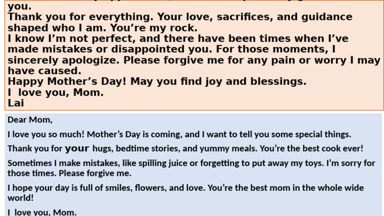 Heartfelt Mother's Day Letter | PDF