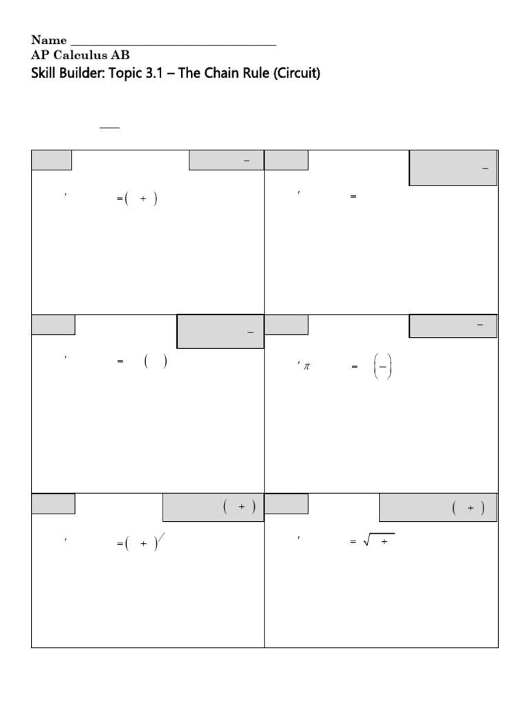 Chain Rule Circuit Worksheet | PDF | Algebra | Mathematical Concepts