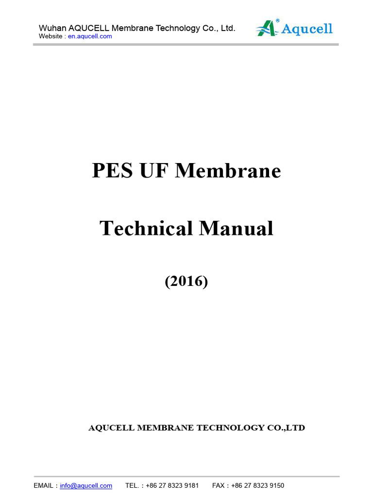PES UF Membrane Technical Manual | PDF | Membrane Technology | Chemical ...