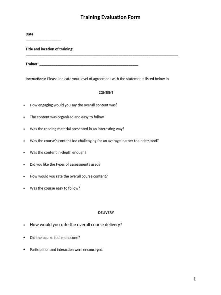 Training Evaluation | PDF | Learning | Experience