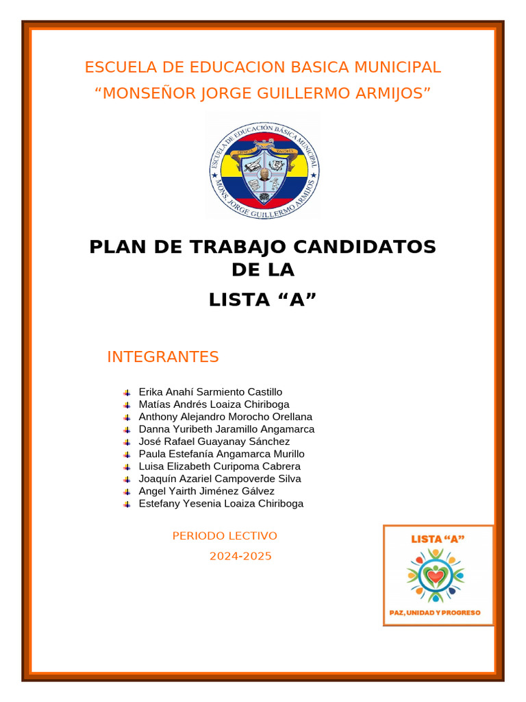 Plan de Trabajo Consejo Estudiantil 2024-2025 | PDF | Escuelas ...