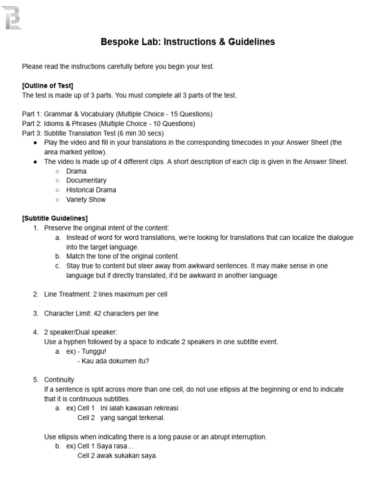 Bespoke Lab - Instructions & Guidelines (Malay) | PDF | Grammar | Human ...