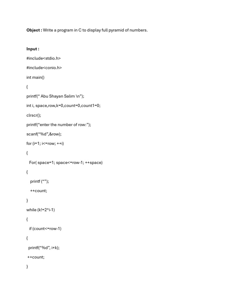 C Program for Number Pyramid | PDF