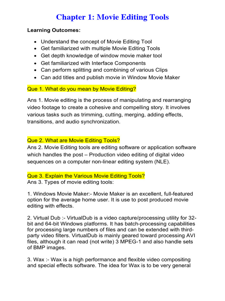 Overview of Movie Editing Tools | PDF | Software | Multimedia