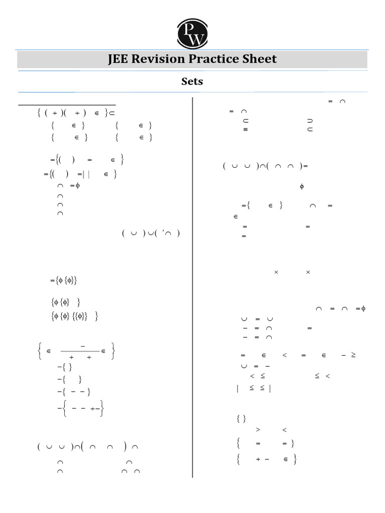 JEE Sets Practice Sheet | PDF | Set (Mathematics) | Discrete Mathematics