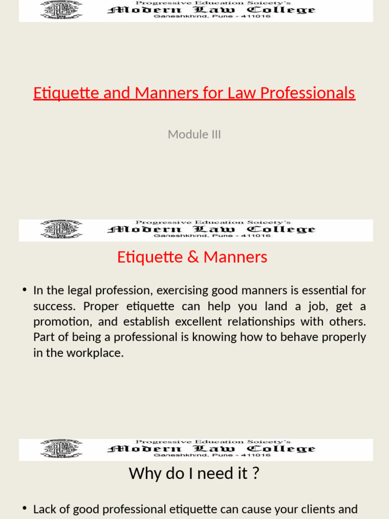 Essential Etiquette for Legal Professionals | PDF | Etiquette ...