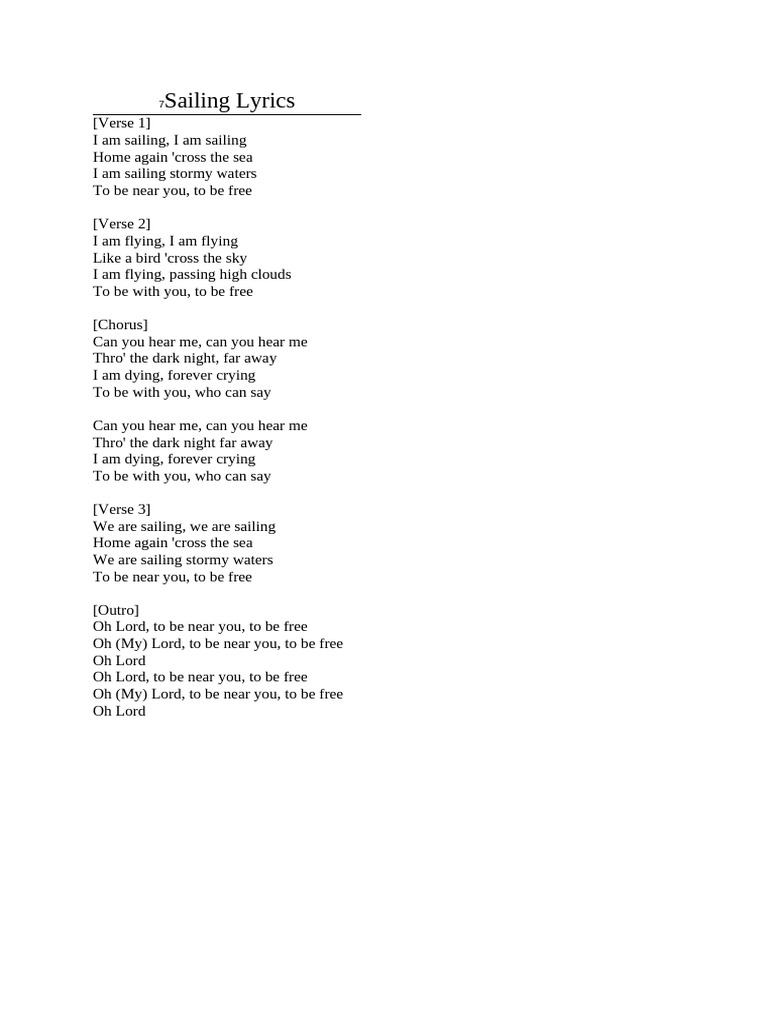 Sailing Lyrics Analysis | PDF