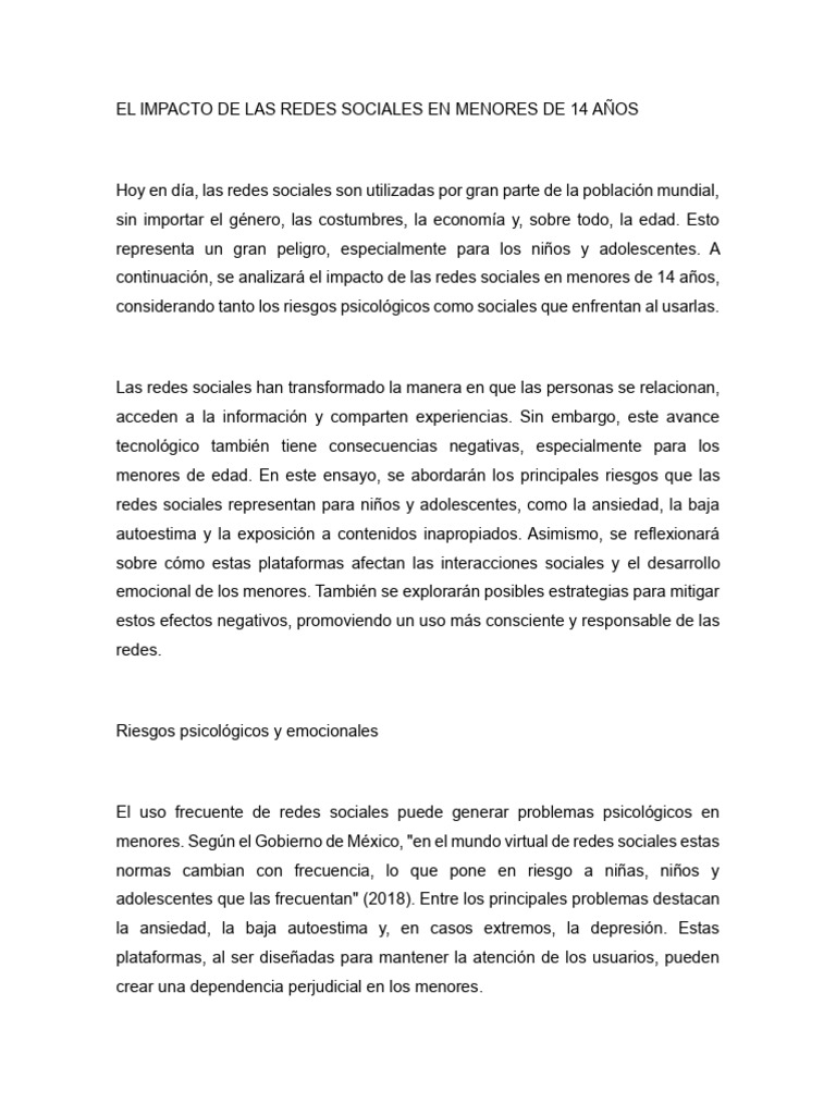 Impacto de Redes Sociales en Menores | PDF | Acoso cibernético ...