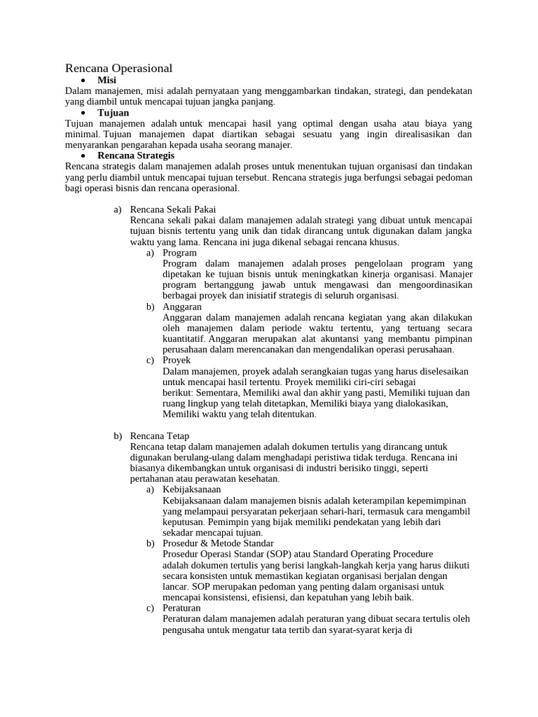 Rencana Operasional dan Manajemen Efektif | PDF