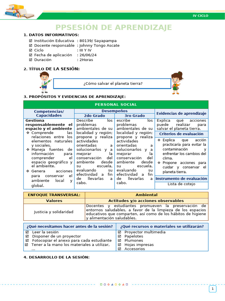 Sesiones de Aprendizaje - EDA IV Semana 3 - IVCiclo | PDF | Evaluación ...