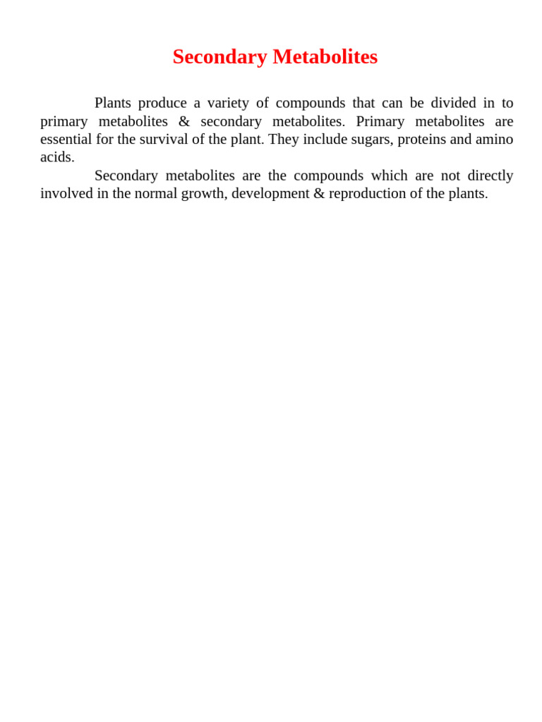 Overview of Plant Secondary Metabolites | PDF