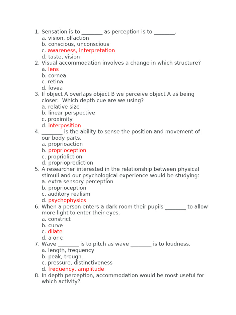 Sensation and Perception Concepts | PDF | Perception | Senses