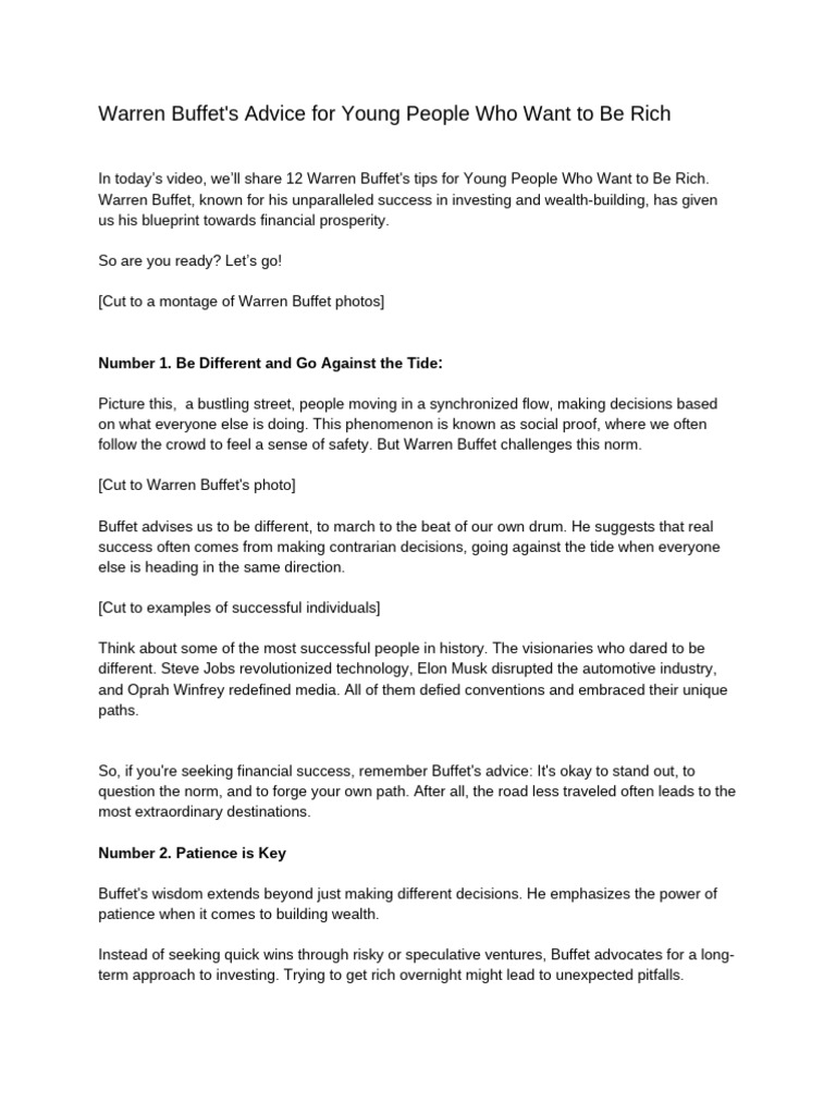 Warren Buffet's Advice For Young People Who Want To Be Rich PDF