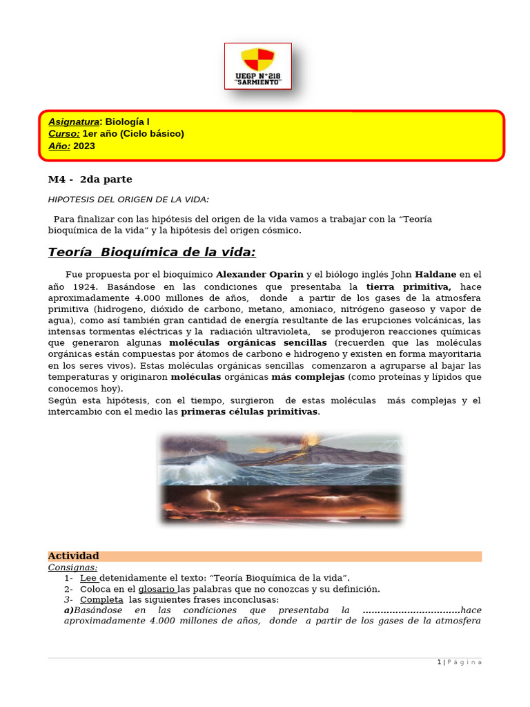 Teoría Bioquímica del Origen de la Vida | PDF | Moléculas | Abiogénesis