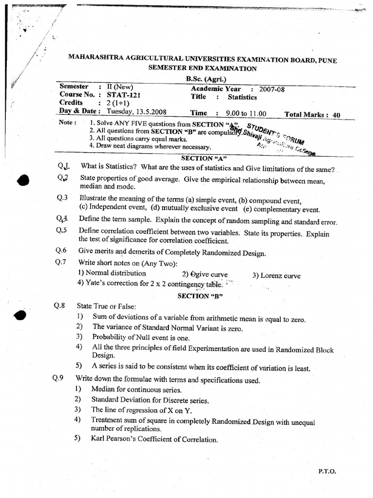 STAT Question Papers | PDF