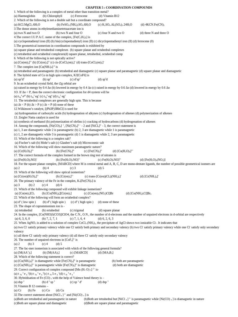 CHAPTER 5 chem | PDF | Coordination Complex | Alkene