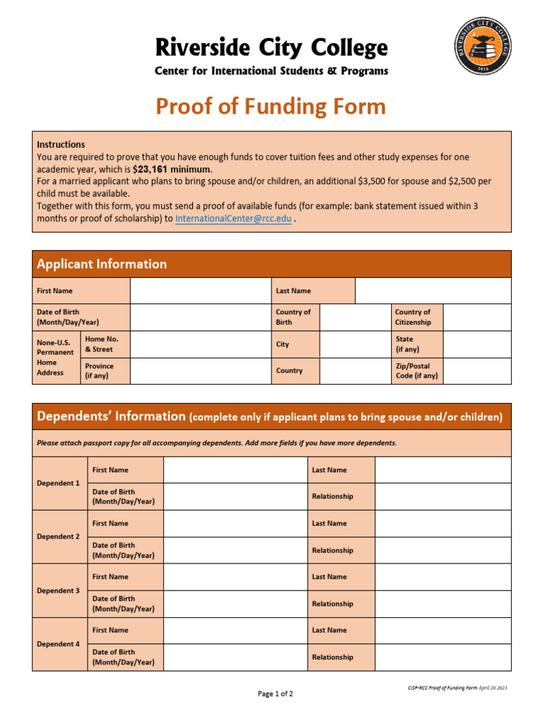 Proof of Funding Form | PDF | Government And Personhood