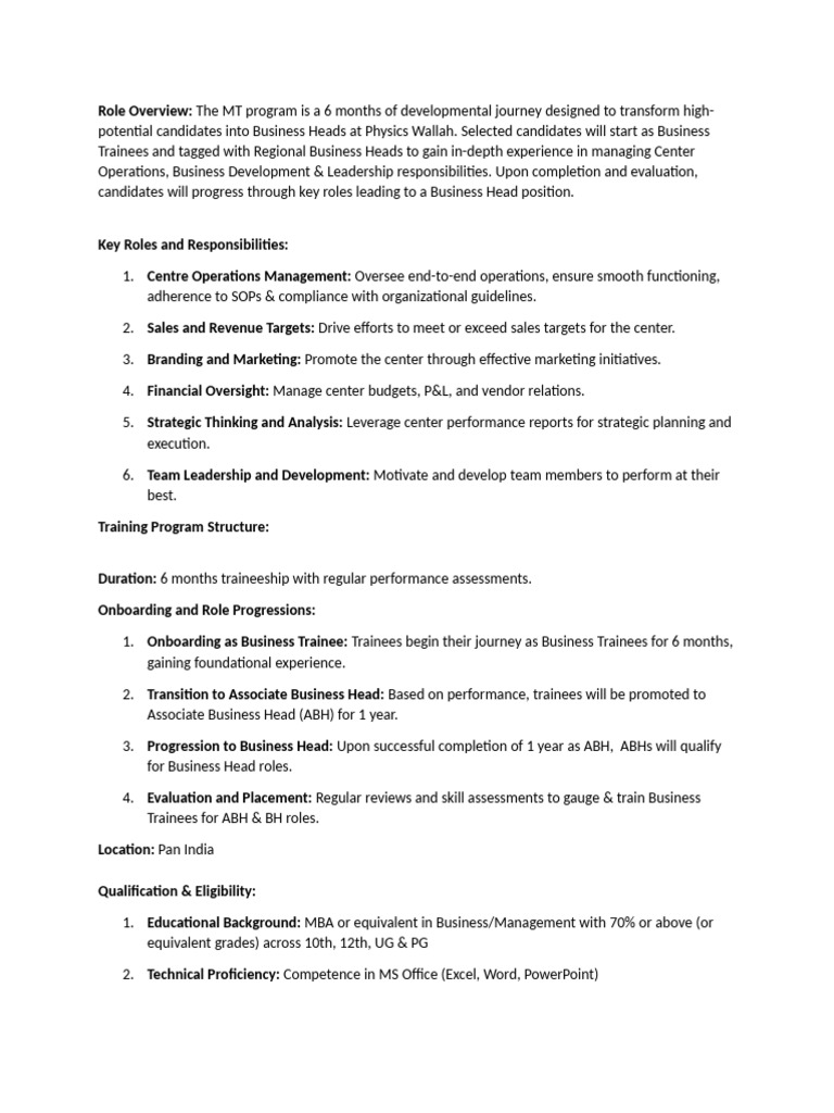 MT Program for Future Business Heads | PDF