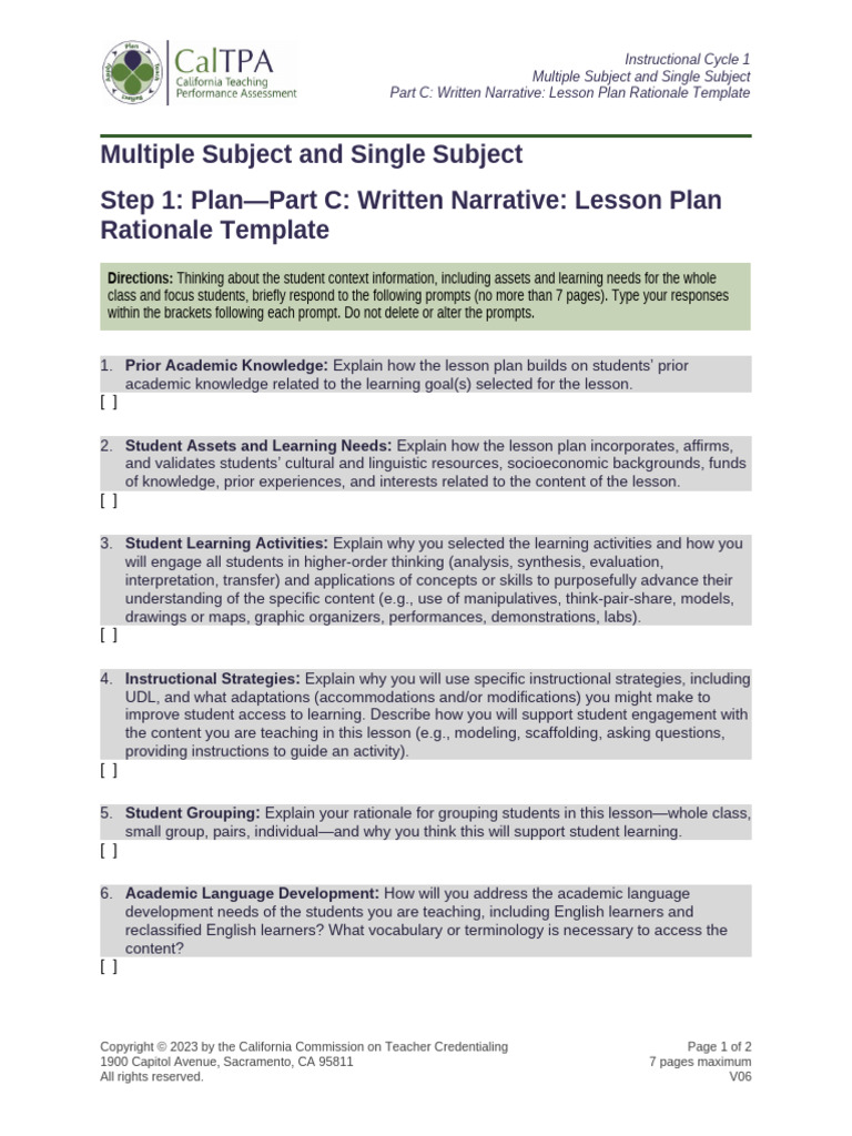 Lesson Plan Rationale Template | PDF | Lesson Plan | Learning
