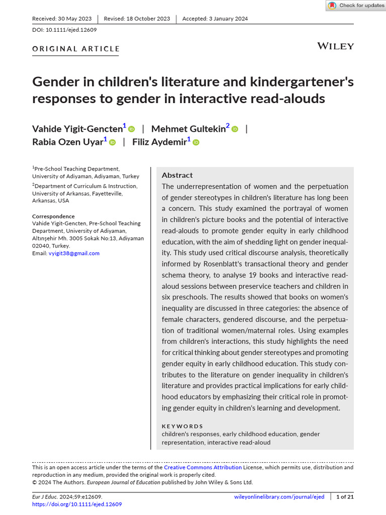Gender Representation in Children's Literature | PDF | Gender | Gender ...