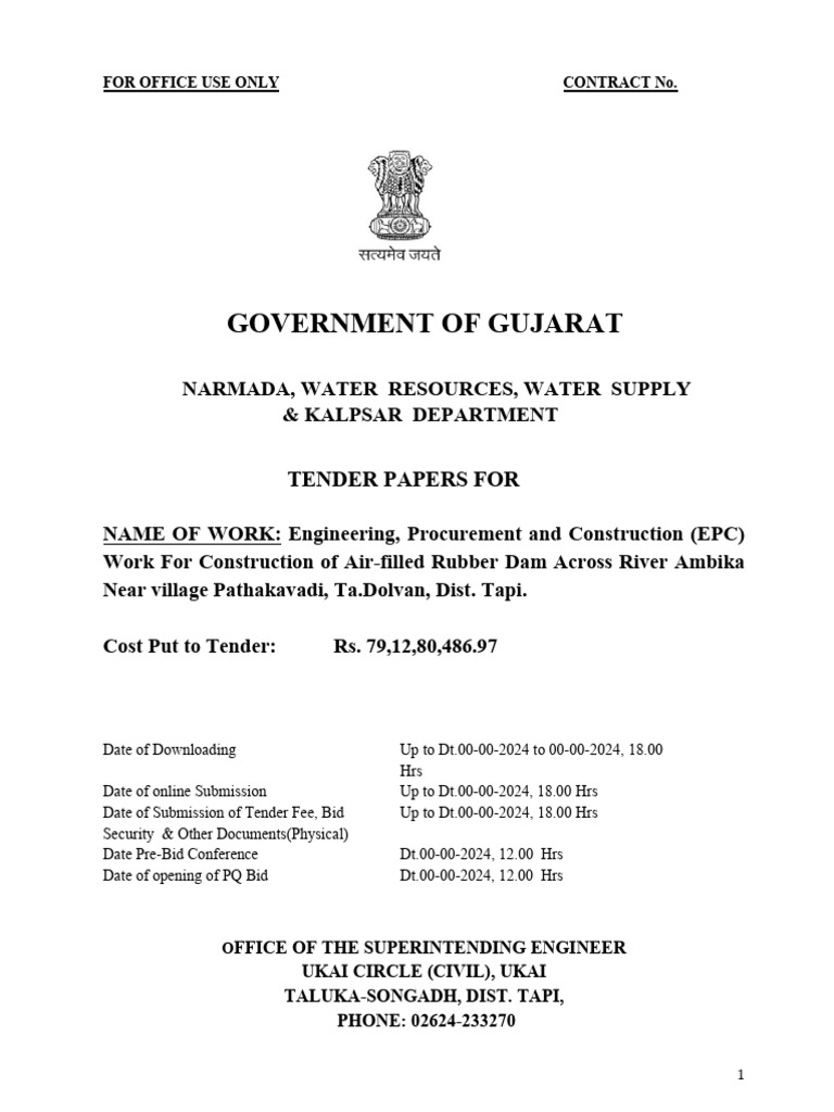Tender for Rubber Dam in Dolvan, Tapi | PDF