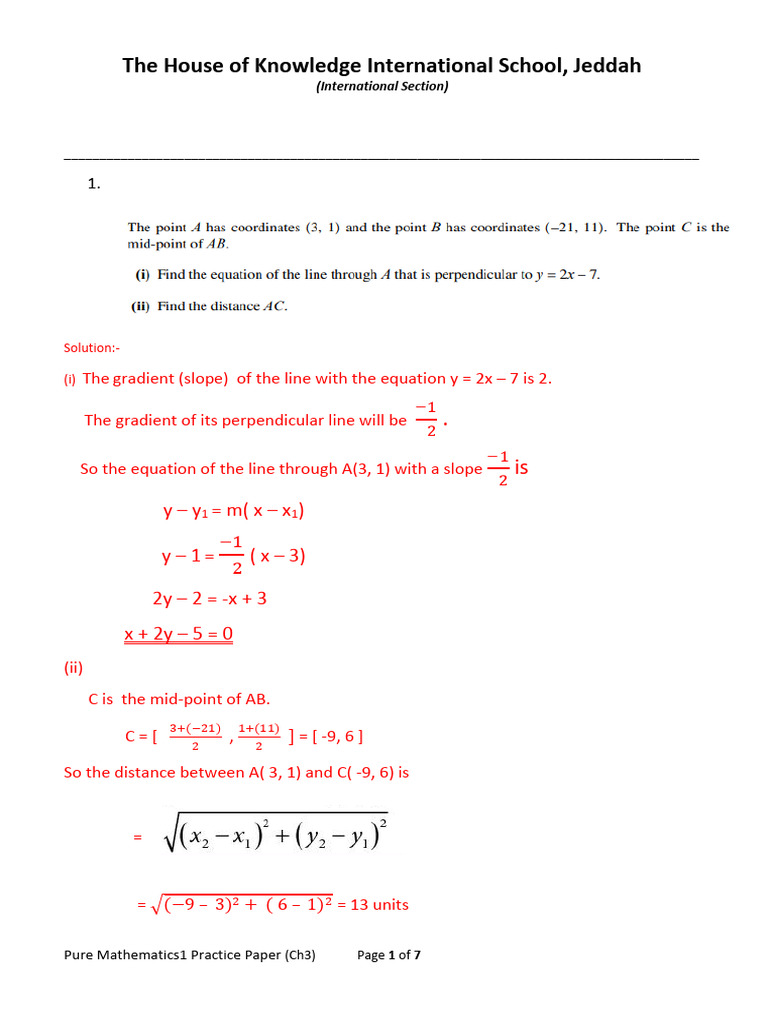 Coordinate Geometry Practice Paper | PDF | Circle | Mathematics