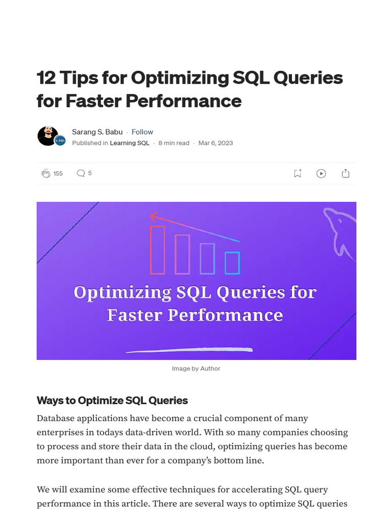 12 Tips For Optimizing SQL Queries For Faster Performance - by Sarang S ...