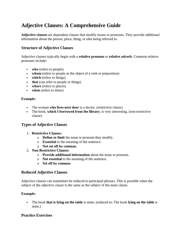 Adjective Clauses Pdf