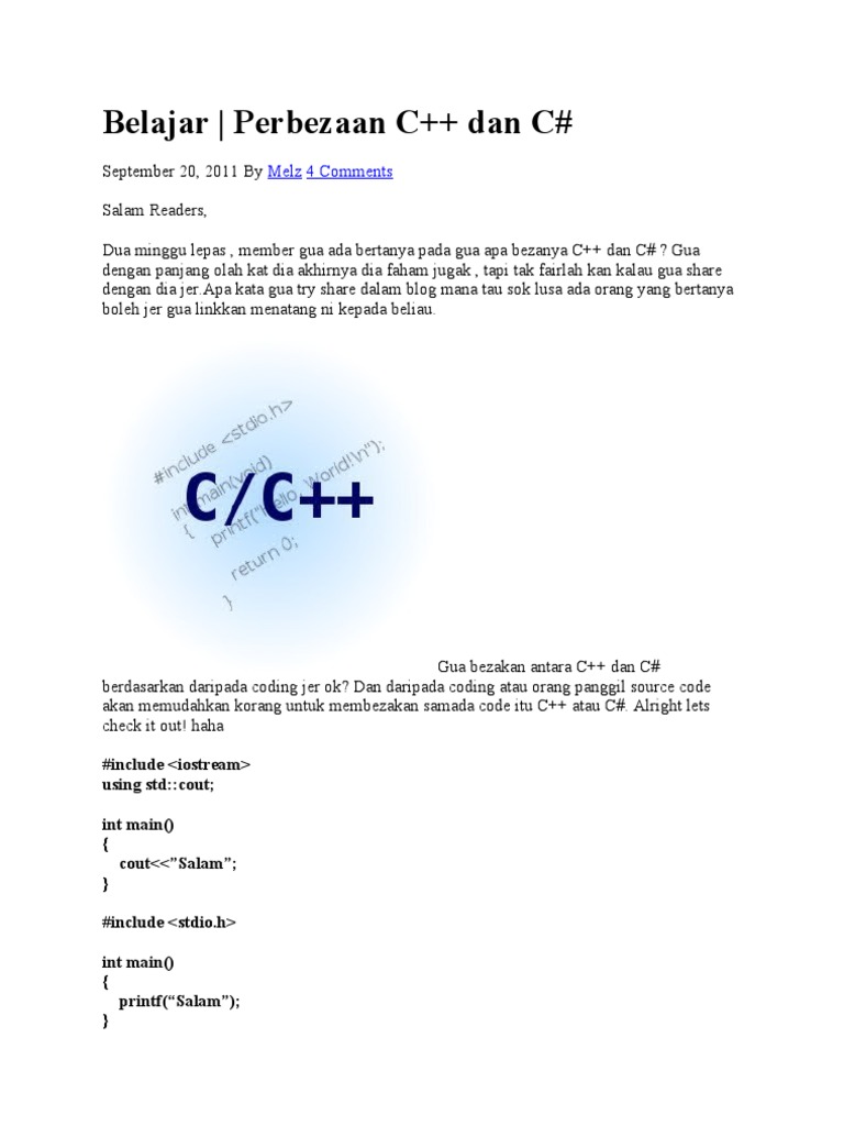 C++ vs C#: Perbandingan Dasar | PDF