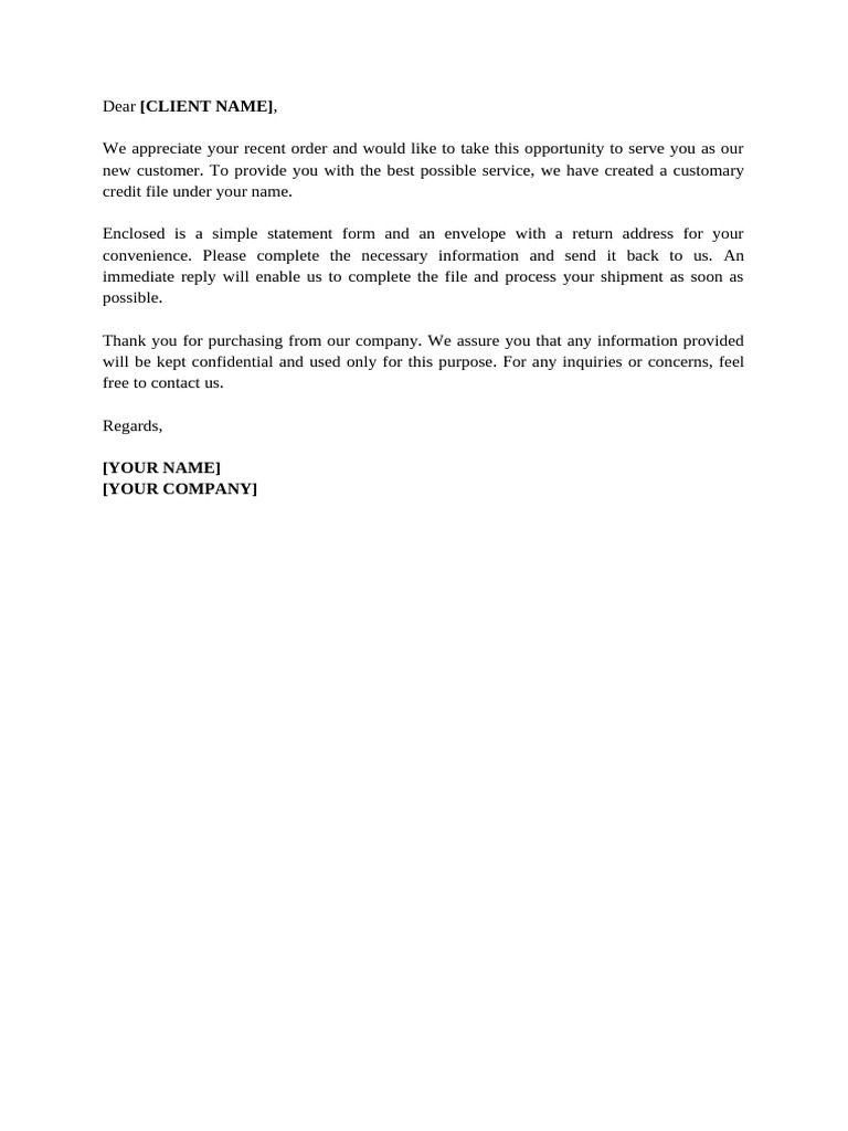 Inquiry On New Customer Credit Template | PDF