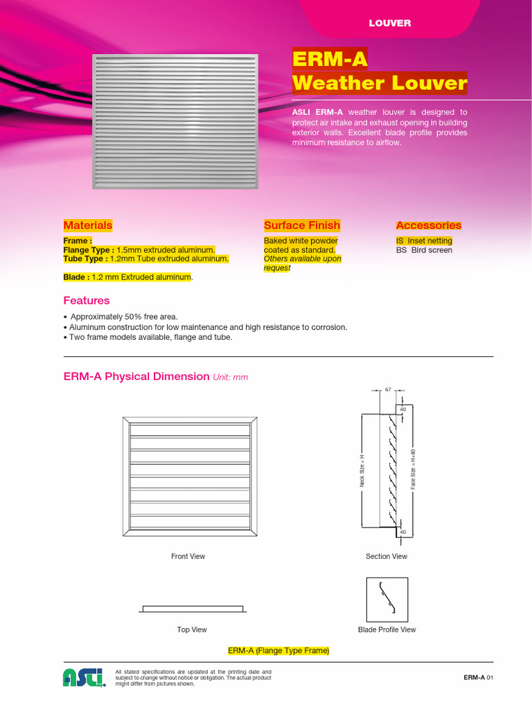 ERM - Weather Louver - 50 - Free Area | PDF | Materials | Building ...