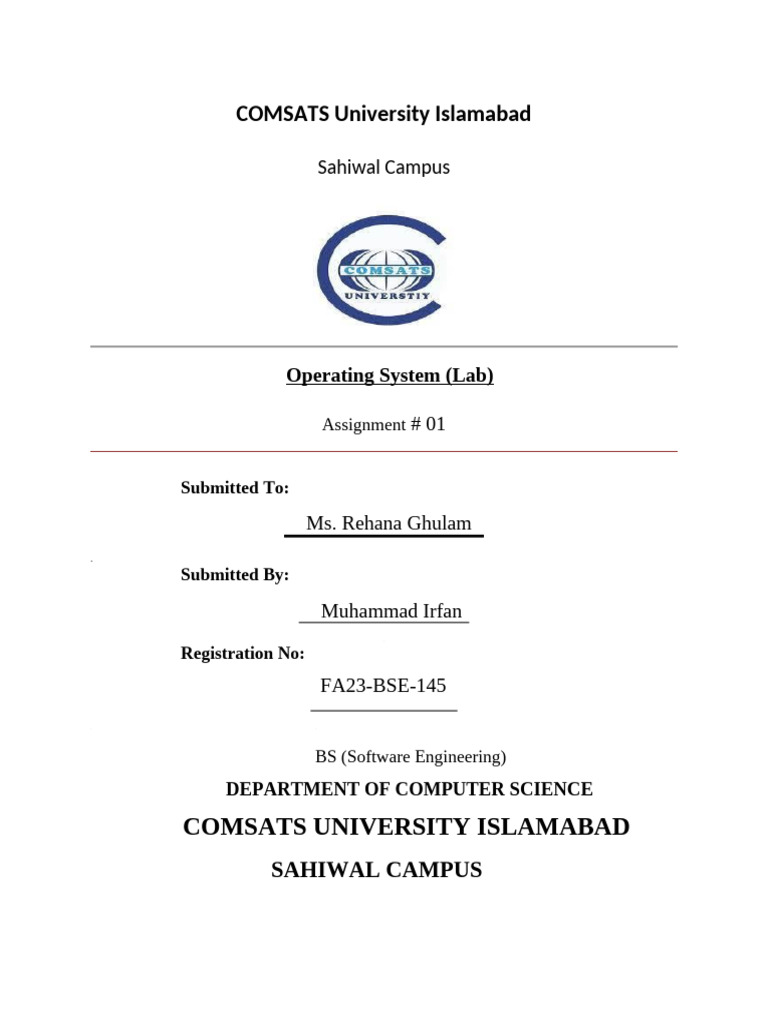 COMSATS Sahiwal OS Lab Assignment 1 | PDF