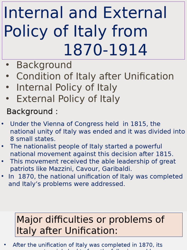 Italy's Policies Post-Unification (1870-1914) | PDF | Otto Von Bismarck ...